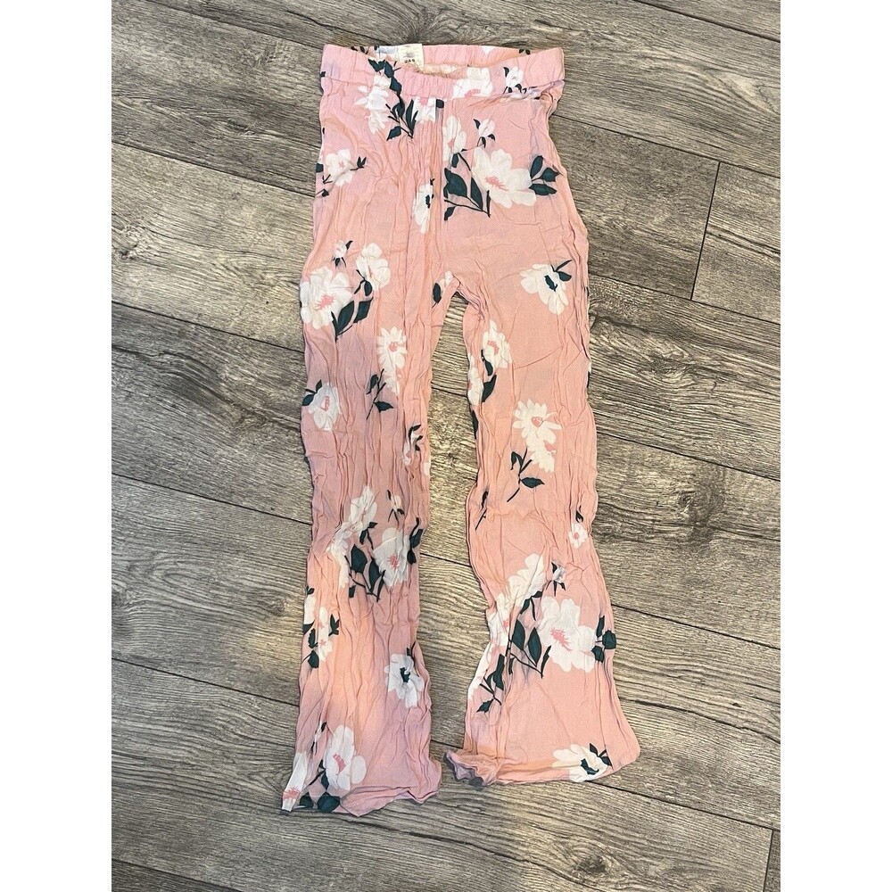 Womens‎ Pink Floral Light Material (Rayon) Pants Size Medium Wide Leg Flare